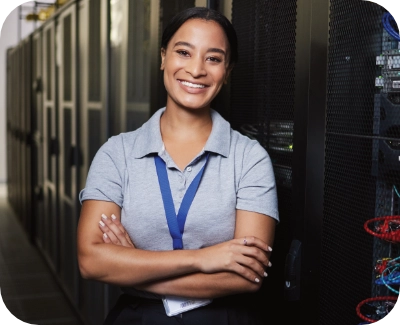 Customer support member smiling at the camera
